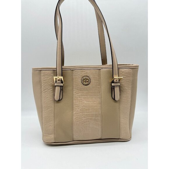 GIANI BERNINI  mixed media croc embossed faux-leather medium tote bag -Flax/Beig - Picture 4 of 8